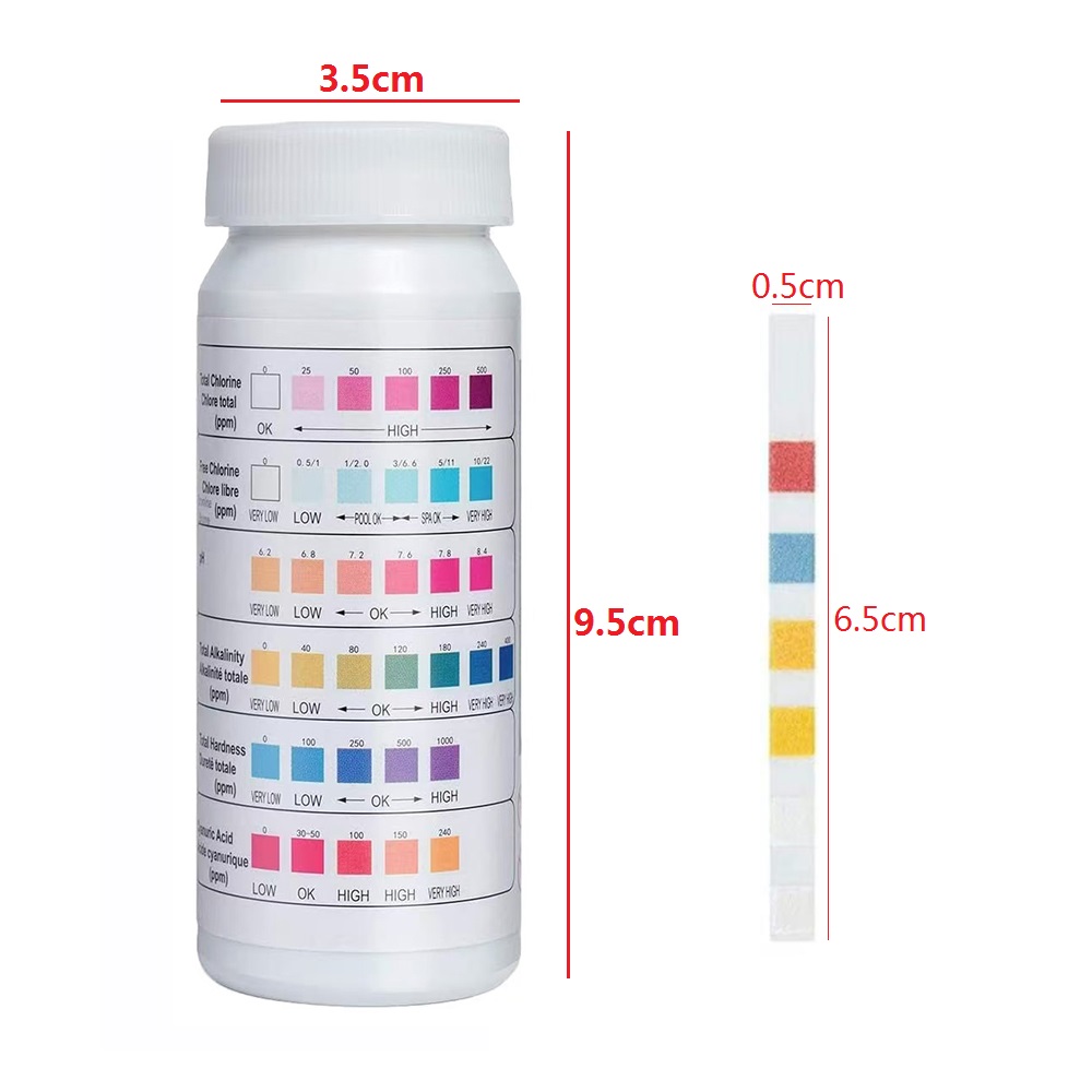 Ph Strip Test - 50 ชิ้น/ขวดอเนกประสงค์ 6 in 1 คลอรีน