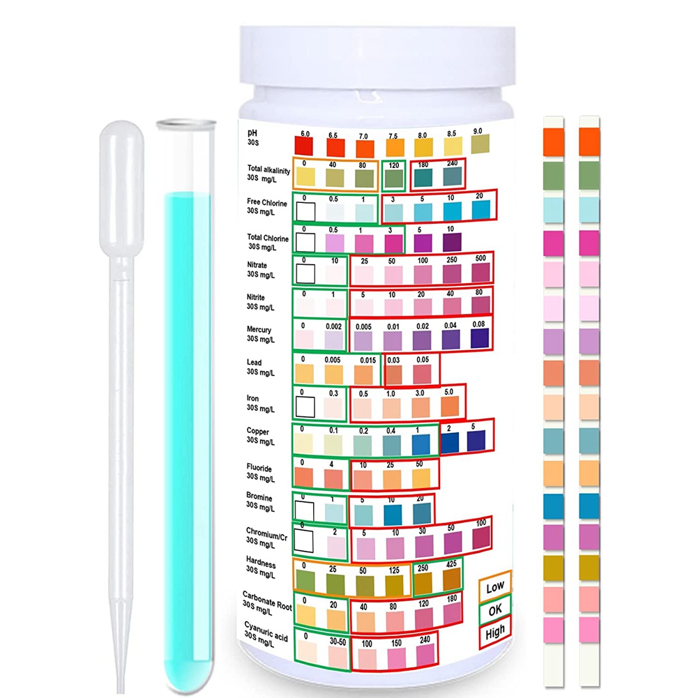 Ph Strip Test - แถบทดสอบน้ำสำหรับใช้ในบ้านระดับ EPA แถบทดสอบน้ำที่มีตะกั่วปรอทเหล็กค่า pH ความแข็ง